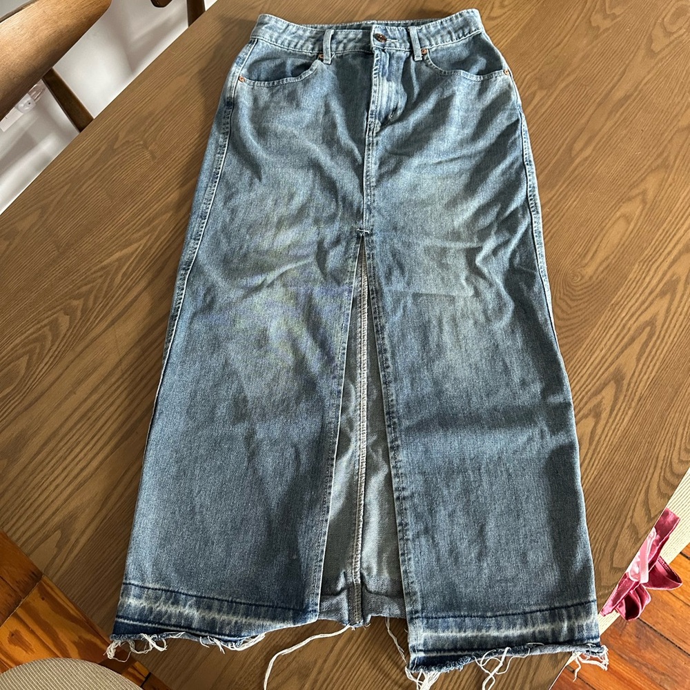 Denim Maxi Skirt with Front Slit